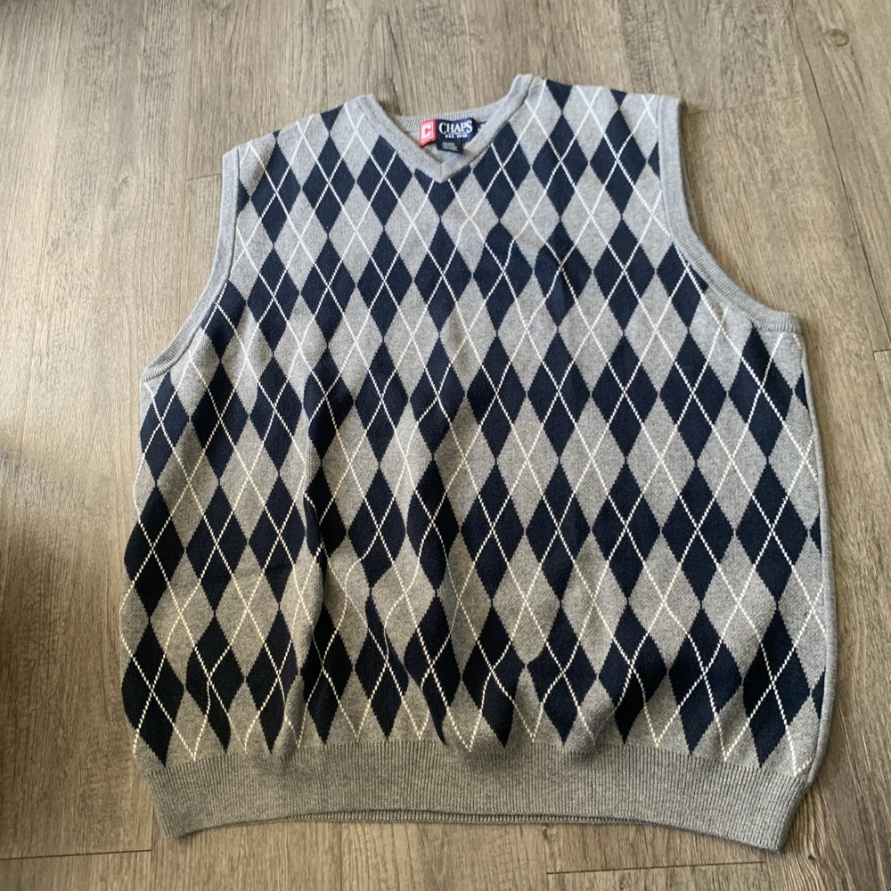 CHAPS Est. 1978 Diamond Argyle Cotton Golf  Sleeveless Sweater Vest Gray Mens XL
